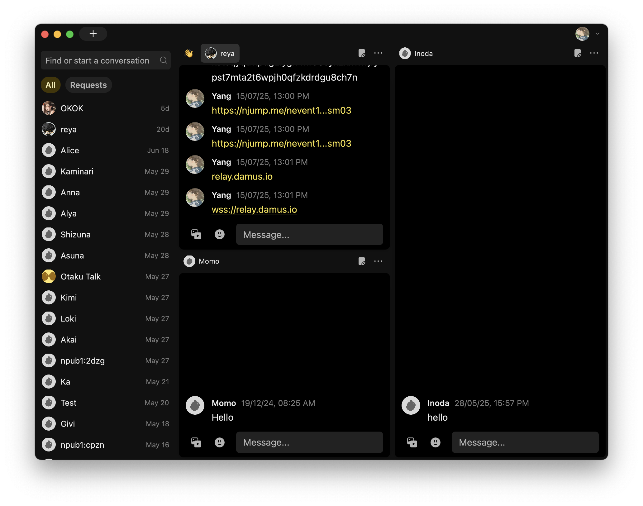 Coop dark mode interface with multiple conversations