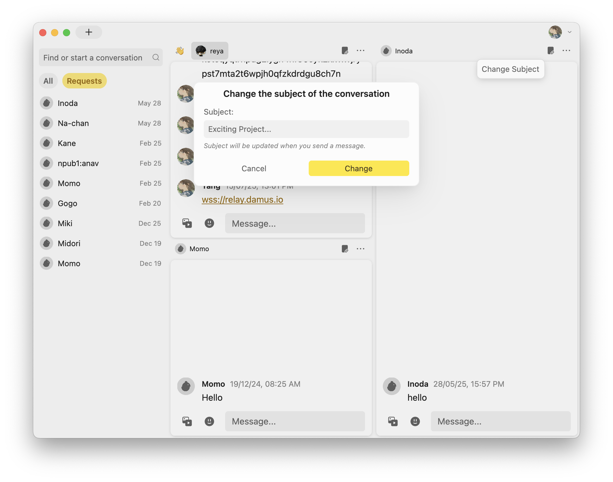 Conversation subject change dialog